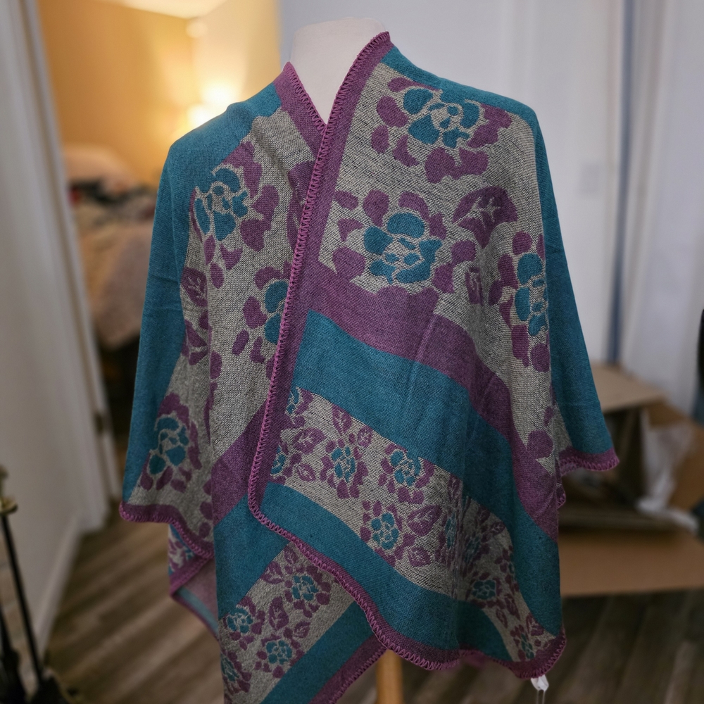 Floral Teal and Purple Women's Cape